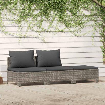 Set fotoliu de grădină 3 piese cu perne, gri, poliratan GartenMobel Dekor