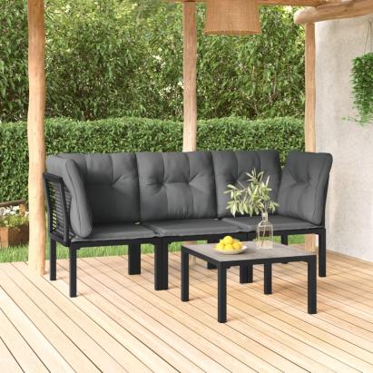 Set mobilier de grădină, 4 piese, negru și gri, poliratan GartenMobel Dekor