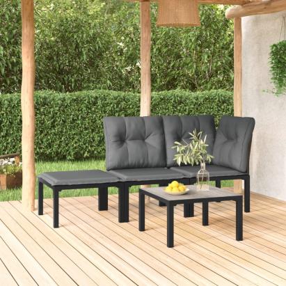 Set mobilier de grădină, 4 piese, negru și gri, poliratan GartenMobel Dekor