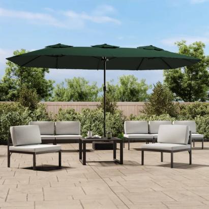 Umbrelă de grădină cu două capete cu LED-uri, verde, 449x265 cm GartenMobel Dekor