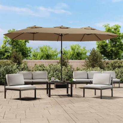 Umbrelă soare cu două capete cu LED-uri, gri taupe, 449x265 cm GartenMobel Dekor