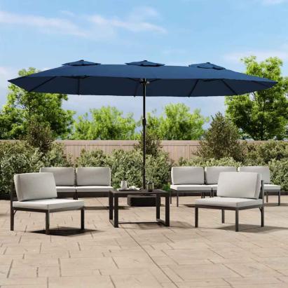 Umbrelă de grădină cu două capete/LED-uri, azuriu, 449x265 cm GartenMobel Dekor