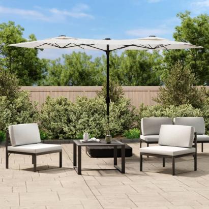 Umbrelă de grădină cu două capete/LED, alb nisipiu, 316x145 cm GartenMobel Dekor