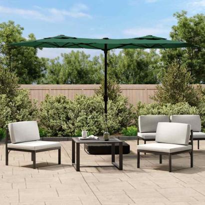 Umbrelă de grădină cu două capete cu LED-uri, verde, 316x145 cm GartenMobel Dekor