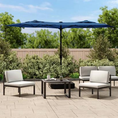 Umbrelă de grădină cu două capete/LED-uri, azuriu, 316x145 cm GartenMobel Dekor