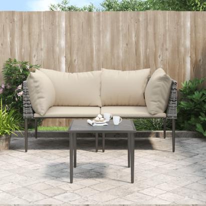 Set mobilier de grădină cu perne, 3 piese, gri, poliratan GartenMobel Dekor