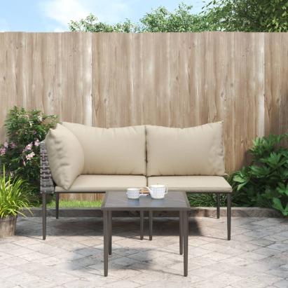 Set mobilier de grădină cu perne, 3 piese, gri, poliratan GartenMobel Dekor