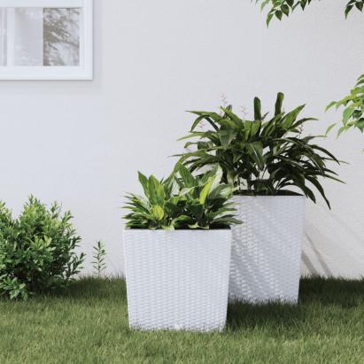 Jardinieră cu interior detașabil, alb, 21 / 32 L, PP ratan GartenMobel Dekor