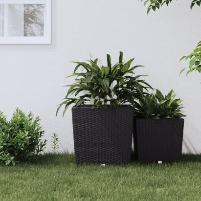 Jardinieră cu interior detașabil, antracit, 37 / 64 L, PP ratan GartenMobel Dekor