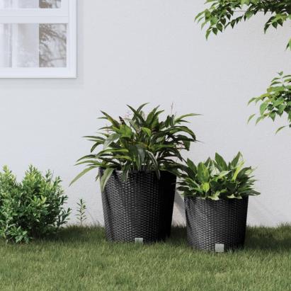 Jardinieră cu interior detașabil antracit 35 / 37,5 L PP ratan GartenMobel Dekor