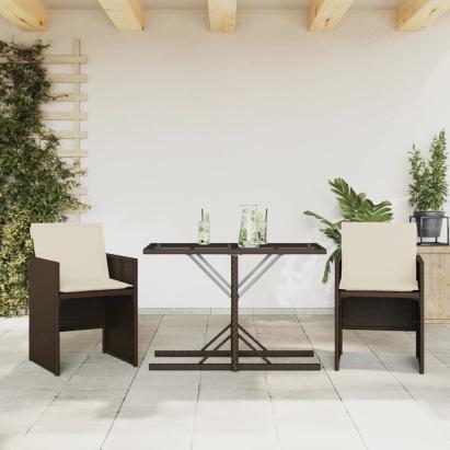 Set bistro cu perne, 3 piese, maro, poliratan GartenMobel Dekor