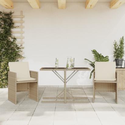 Set bistro cu perne, 3 piese, bej, poliratan GartenMobel Dekor