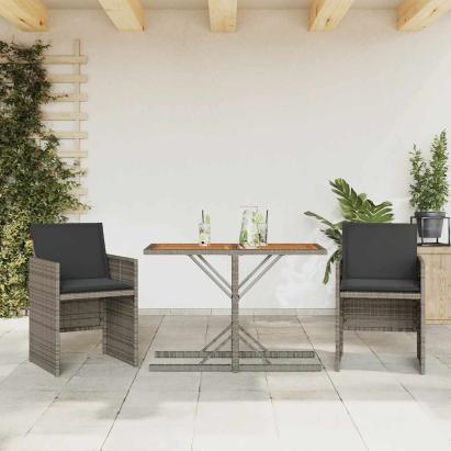 Set bistro de grădină cu perne, 3 piese, gri, poliratan GartenMobel Dekor