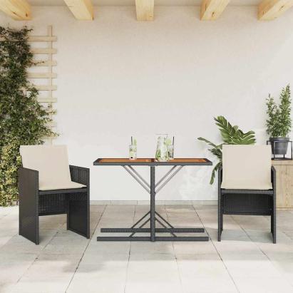 Set bistro cu perne, 3 piese, negru, poliratan GartenMobel Dekor