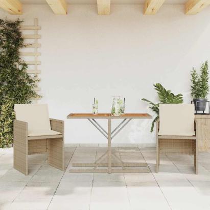 Set bistro cu perne, 3 piese, bej, poliratan GartenMobel Dekor
