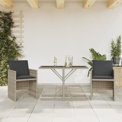 Set bistro cu perne, 3 piese, gri deschis, poliratan GartenMobel Dekor