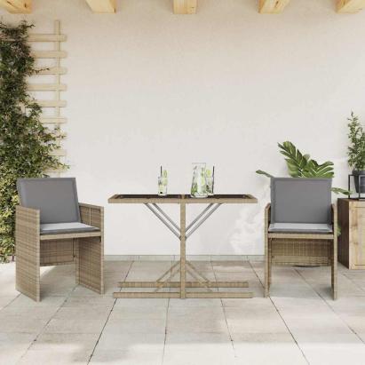 Set bistro cu perne, 3 piese, bej combinat, poliratan GartenMobel Dekor