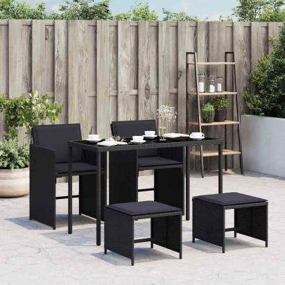 Set mobilier de grădină cu perne, 5 piese, negru, poliratan GartenMobel Dekor