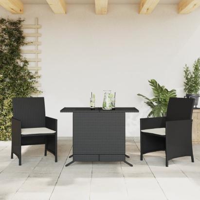 Set bistro cu perne, 3 piese, negru, poliratan GartenMobel Dekor