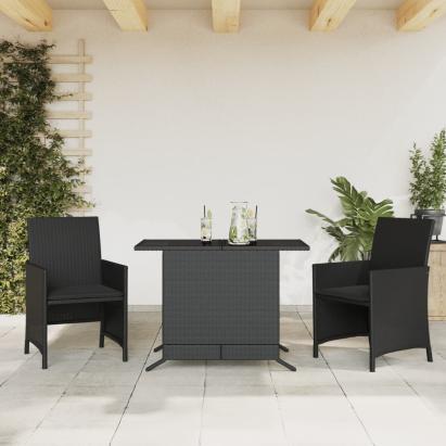 Set bistro cu perne, 3 piese, negru, poliratan GartenMobel Dekor