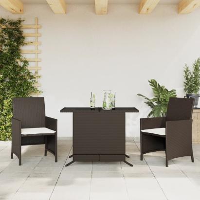 Set bistro cu perne, 3 piese, maro, poliratan GartenMobel Dekor