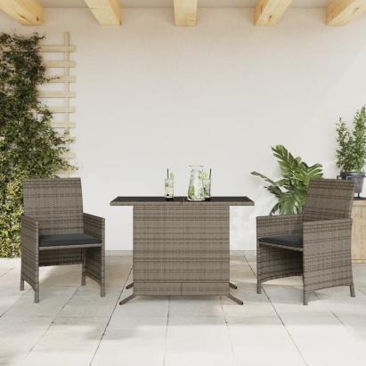 Set bistro de grădină cu perne, 3 piese, gri, poliratan GartenMobel Dekor