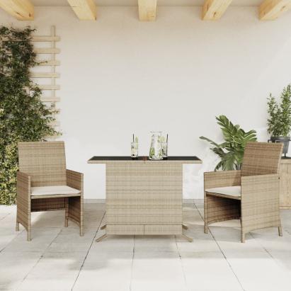 Set bistro cu perne, 3 piese, bej, poliratan GartenMobel Dekor