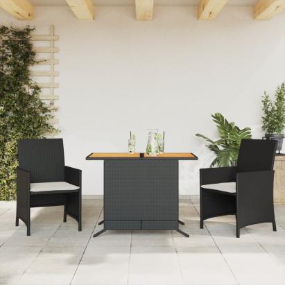 Set bistro cu perne, 3 piese, negru, poliratan GartenMobel Dekor