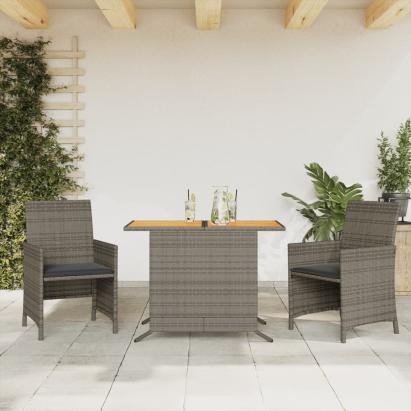 Set bistro de grădină cu perne, 3 piese, gri, poliratan GartenMobel Dekor