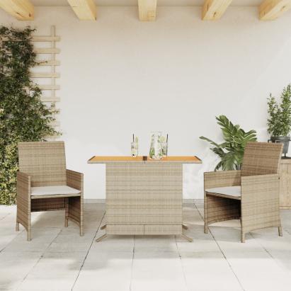 Set bistro cu perne, 3 piese, bej, poliratan GartenMobel Dekor