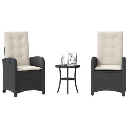 Set bistro cu perne, 3 piese, negru, poliratan GartenMobel Dekor
