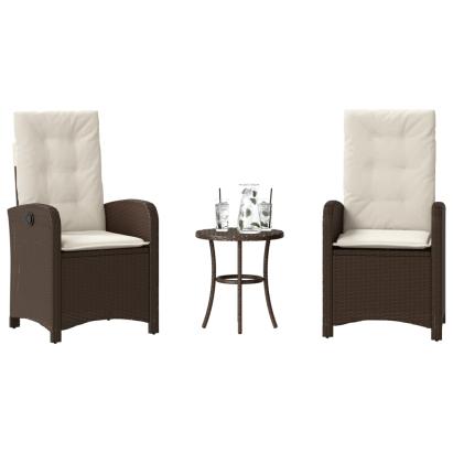 Set bistro cu perne, 3 piese, maro, poliratan GartenMobel Dekor