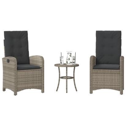 Set bistro de grădină cu perne, 3 piese, gri, poliratan GartenMobel Dekor