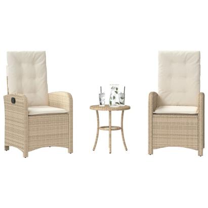 Set bistro cu perne, 3 piese, bej, poliratan GartenMobel Dekor