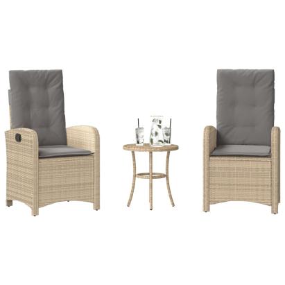 Set bistro cu perne, 3 piese, bej combinat, poliratan GartenMobel Dekor