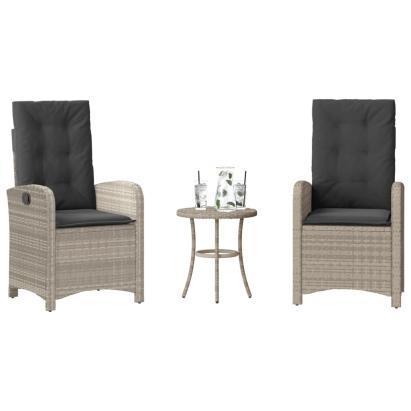 Set bistro cu perne, 3 piese, gri deschis, poliratan GartenMobel Dekor