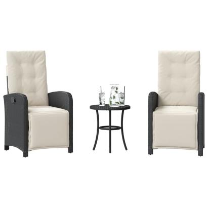 Set bistro cu perne, 3 piese, negru, poliratan GartenMobel Dekor