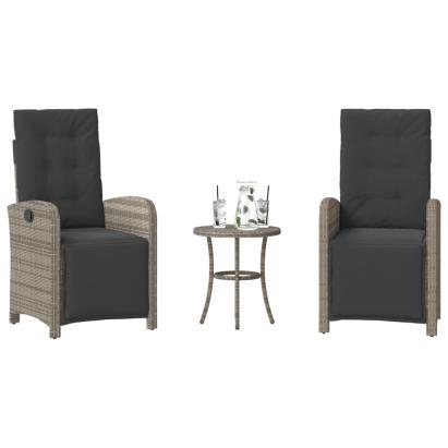 Set bistro de grădină cu perne, 3 piese, gri, poliratan GartenMobel Dekor