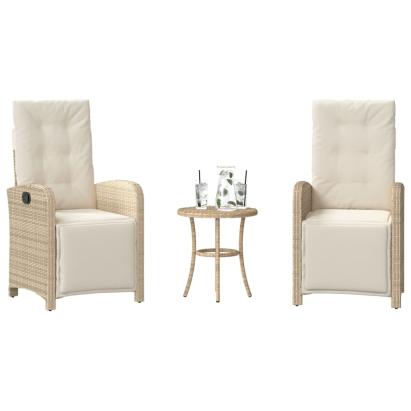 Set bistro cu perne, 3 piese, bej, poliratan GartenMobel Dekor