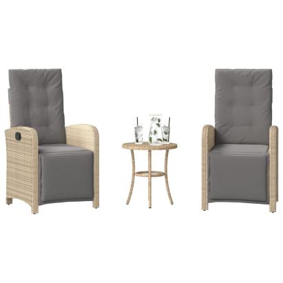 Set bistro cu perne, 3 piese, bej combinat, poliratan GartenMobel Dekor