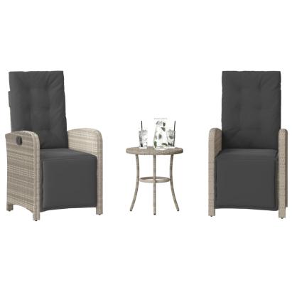 Set bistro cu perne, 3 piese, gri deschis, poliratan GartenMobel Dekor