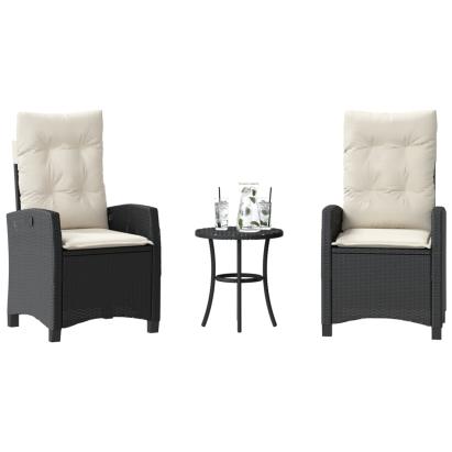 Set bistro cu perne, 3 piese, negru, poliratan GartenMobel Dekor