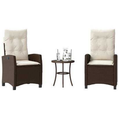 Set bistro cu perne, 3 piese, maro, poliratan GartenMobel Dekor