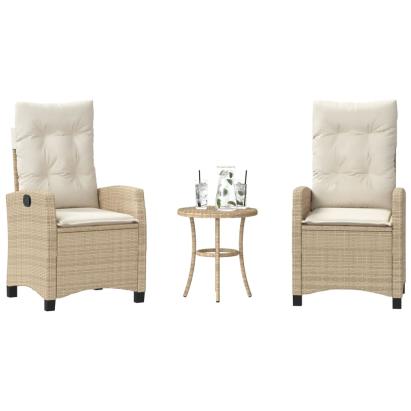 Set bistro cu perne, 3 piese, bej, poliratan GartenMobel Dekor
