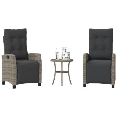 Set bistro de grădină cu perne, 3 piese, gri, poliratan GartenMobel Dekor