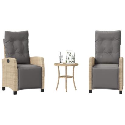 Set bistro cu perne, 3 piese, bej combinat, poliratan GartenMobel Dekor