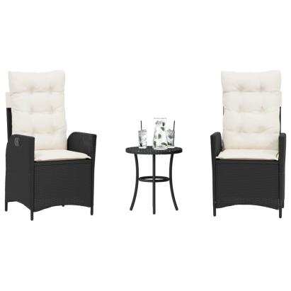 Set bistro cu perne, 3 piese, negru, poliratan GartenMobel Dekor
