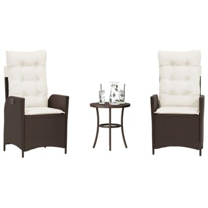 Set bistro cu perne, 3 piese, maro, poliratan GartenMobel Dekor