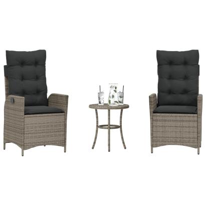 Set bistro de grădină cu perne, 3 piese, gri, poliratan GartenMobel Dekor