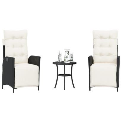 Set bistro cu perne, 3 piese, negru, poliratan GartenMobel Dekor